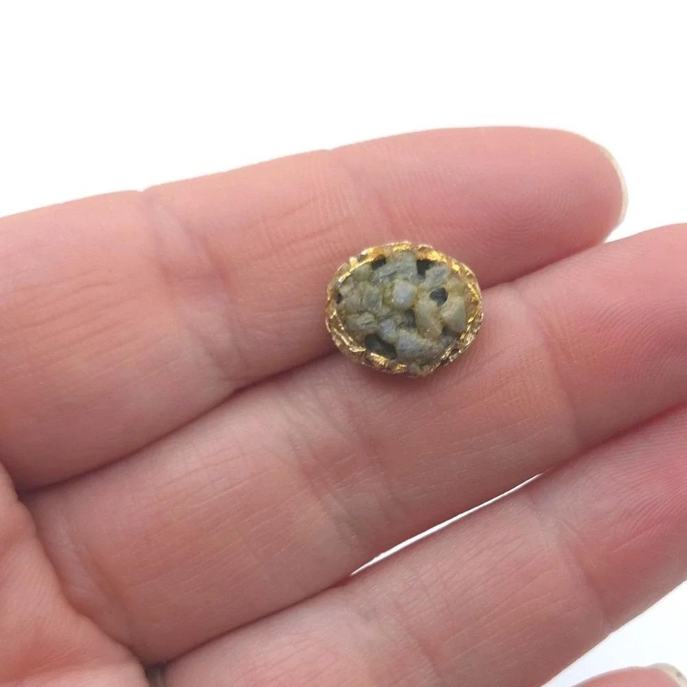 Vintage Gold Tone Faux Stone Cluster Tie Tack with Security‎ Chain and Bar